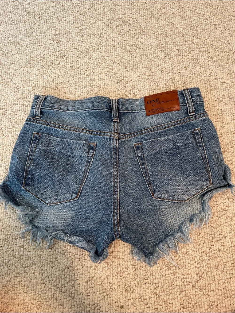 One Teaspoon Light Blue Frayed Hem Denim Shorts